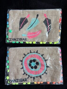 Zanzibar Burlap embroidered pouch (Brand New)